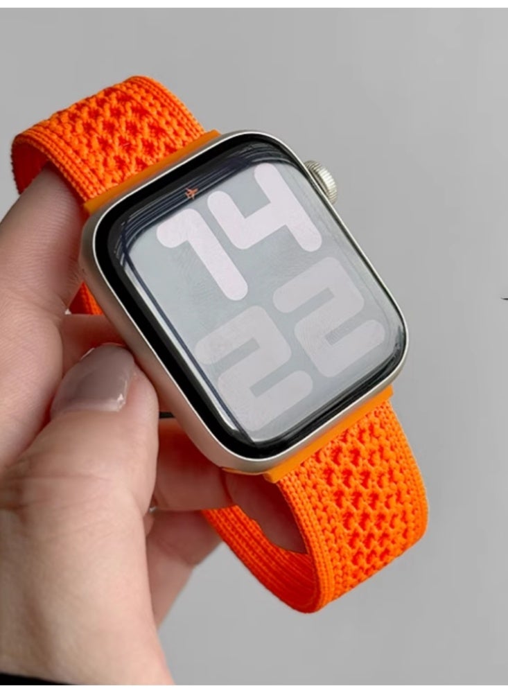 Breathable Knitted Nylon Knitted Magnetic Buckle Strap IWatch Sport Strap Orange Suitable for iWatch 7/8/9 45mm - Image 2